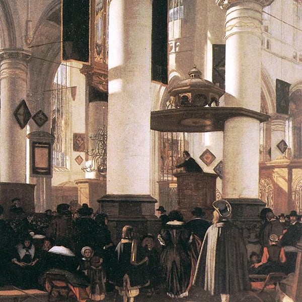 Immagine di una chiesa riformata in un dipinto del fiammingo Emmanuel De Witte